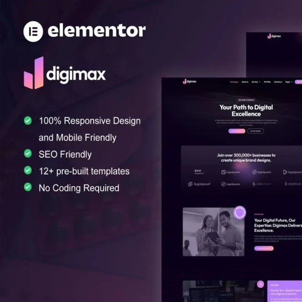 Digimax – Digital Marketing Agency Elementor Pro Template Kit  Instant Download  Get Reseller Access  After Sale Support